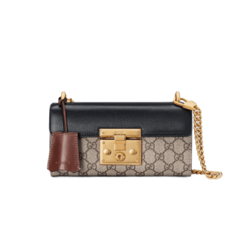 BORSA MINI A TRACOLLA PADLOCK GG SUPREME BEIGE ED EBANO